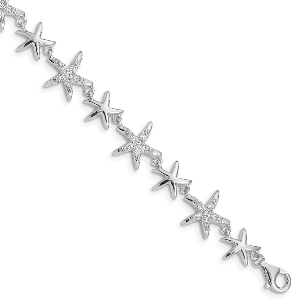 925 Sterling Silver Rhodium-plated CZ Starfish Bracelet